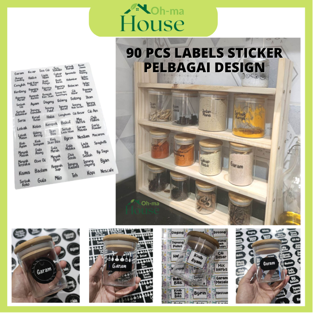 Set 90 label stiker rempah transparent stiker lutsinar stiker balang sticker rempah ratus
