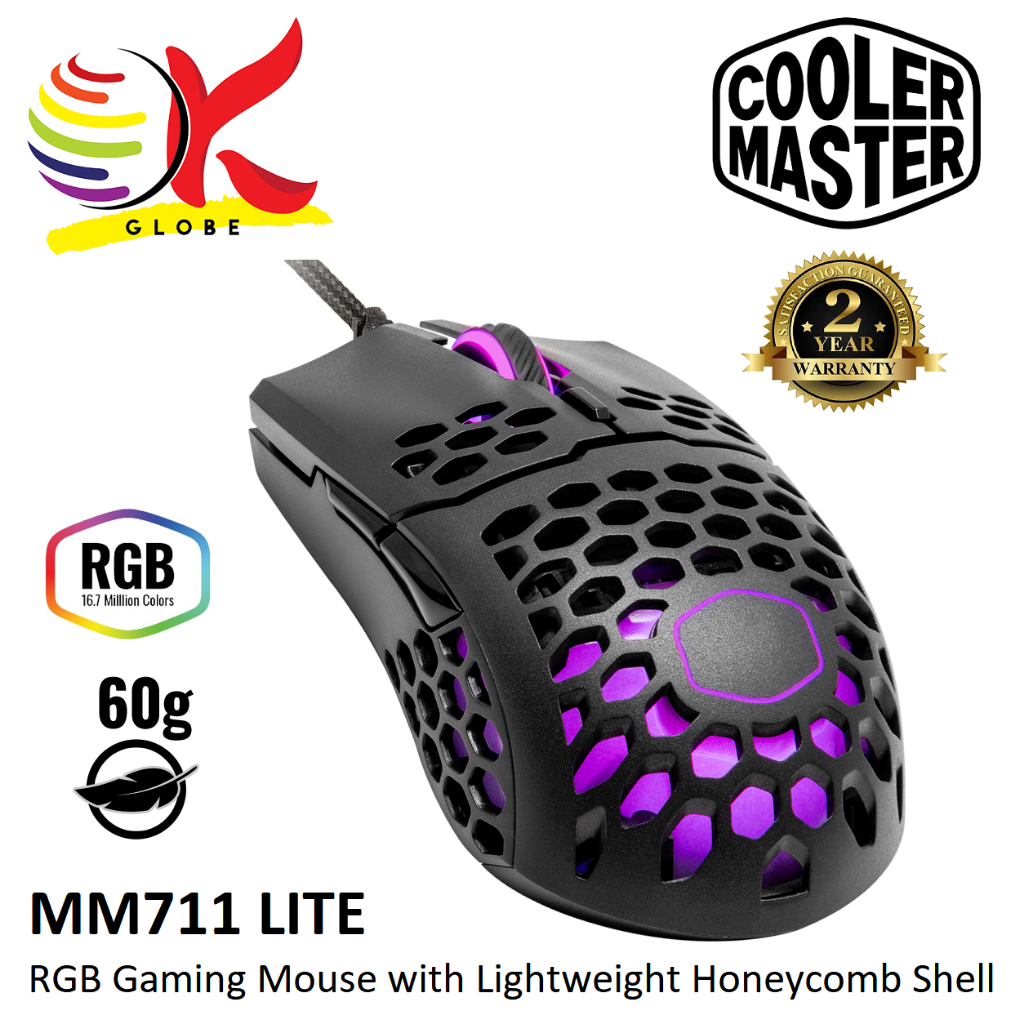 COOLER MASTER MM711 LITE WIRED RGB GAMING MOUSE MICE WITH LIGHTWEIGHT ...