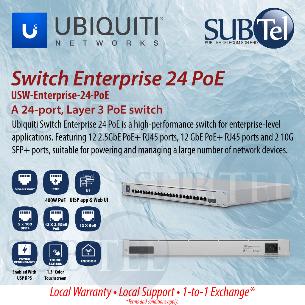 Ubiquiti Switch Enterprise 24 PoE USWEnterprise24POE 24 POE+ ports