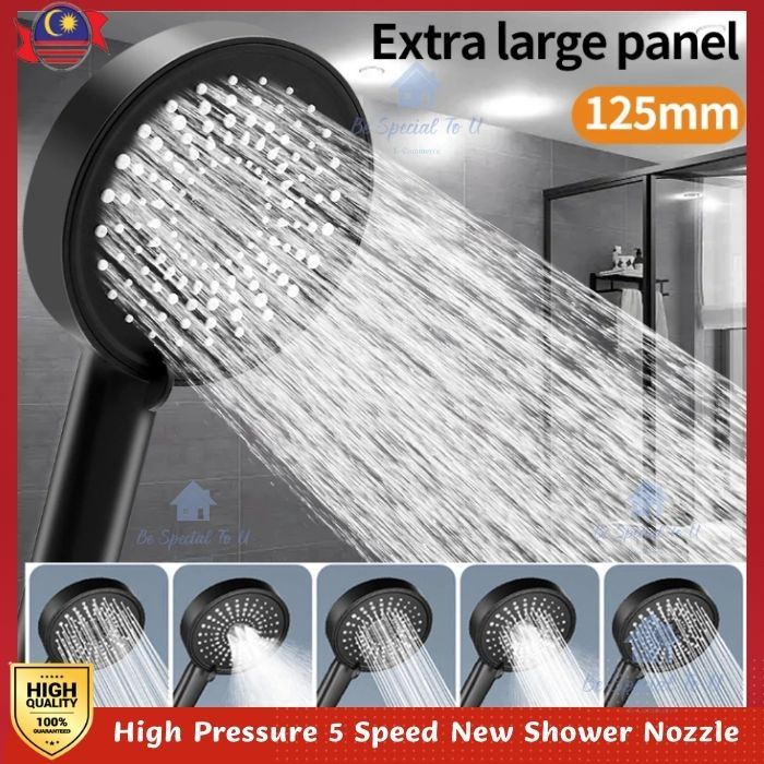 High Pressure Shower Head with Hose and Holder Extra large panel 5 Mode ...