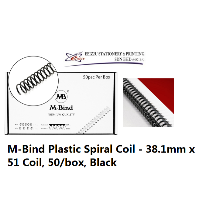 MBind Plastic Spiral Coil 38.1mm x 51 Coil, 50/box, Black Shopee