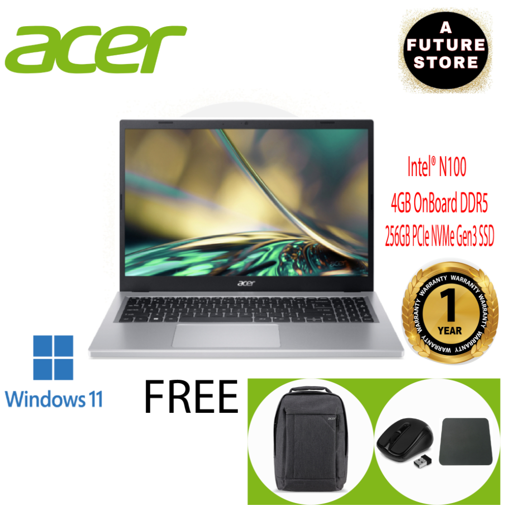 Acer Aspire 3 A315-510P-C8UV 15.6'' FHD Laptop Pure Silver ( N100, 4GB ...