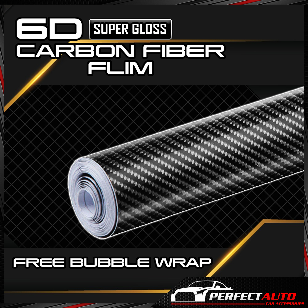 6D High Glossy Shiny Carbon Fiber Pattern Film Wrap Decal Car Sticker ...