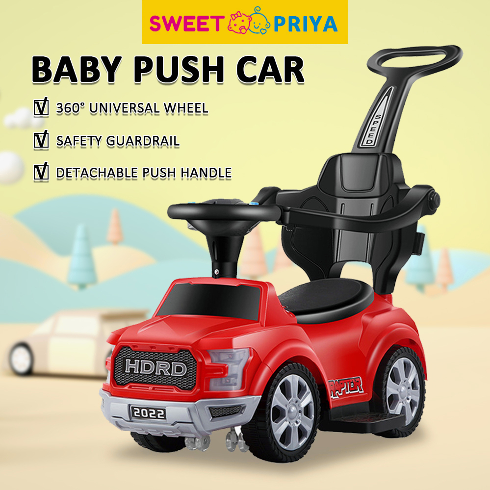 3 in 1 Ride On Car With Handle Music & Lights 4 Wheels Baby Push Car
