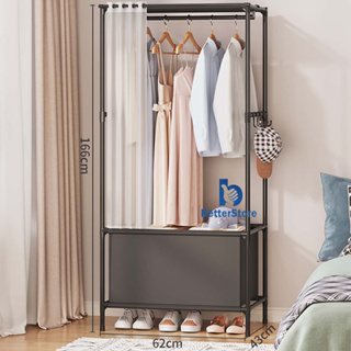 BS Simple Bedroom Organizer Hanger Rack Hostel Floor Standing with Curtain  Clothes Hanger Rak Pakaian Almari Baju