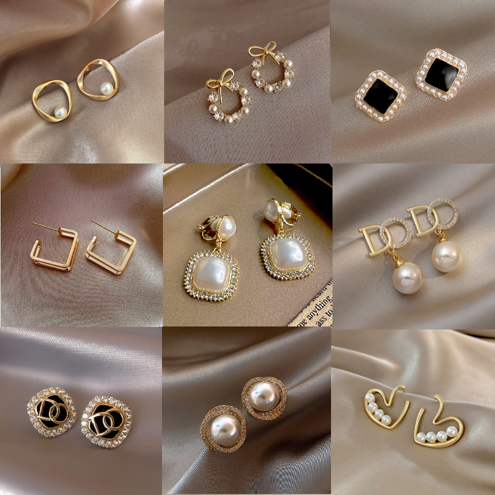 Earring S925 Silver Needle Elegant Pearl Diamond Korean Style Fashion ...