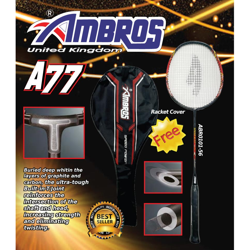 Ambros SPEED A-77 One-Piece Aluminium Badminton Racket with Half Cover ...