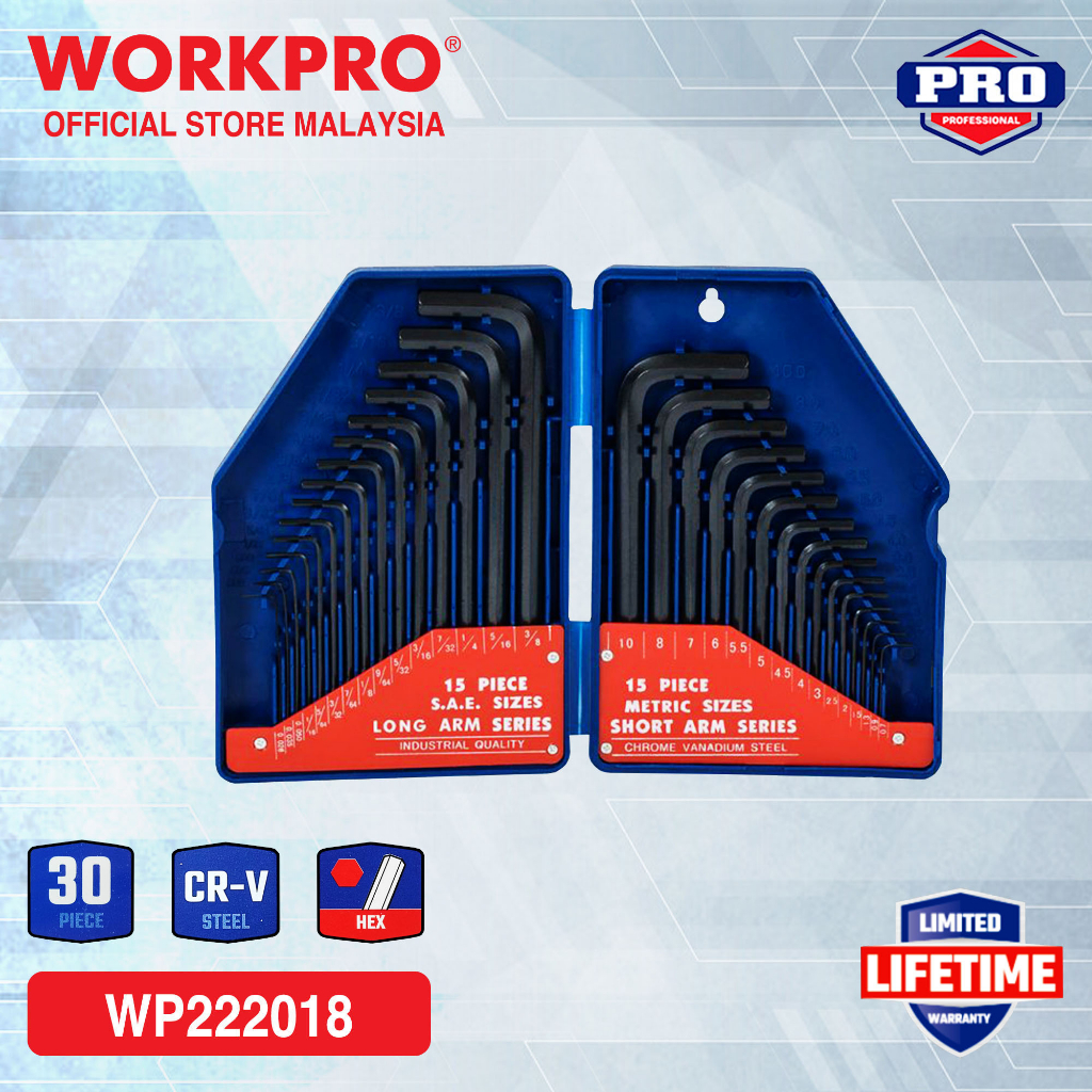 WORKPRO Long Arm Hex Key Set Metric & SAE (30 Pcs) Shopee Malaysia