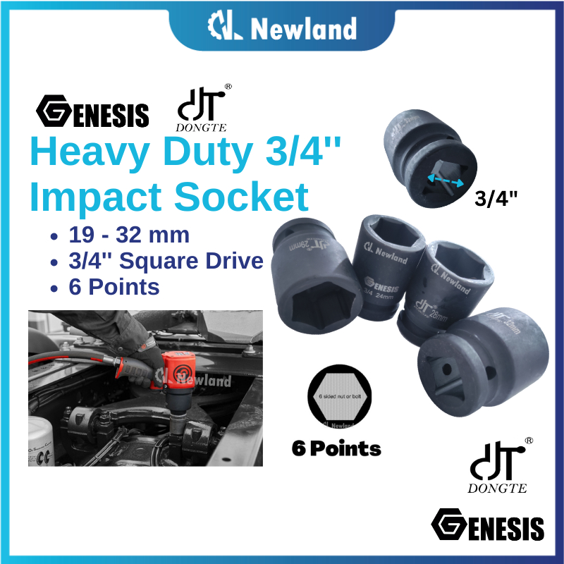 Genesis Socket Wrench / 3/4" Black Hardened Impact Socket / Box Socket