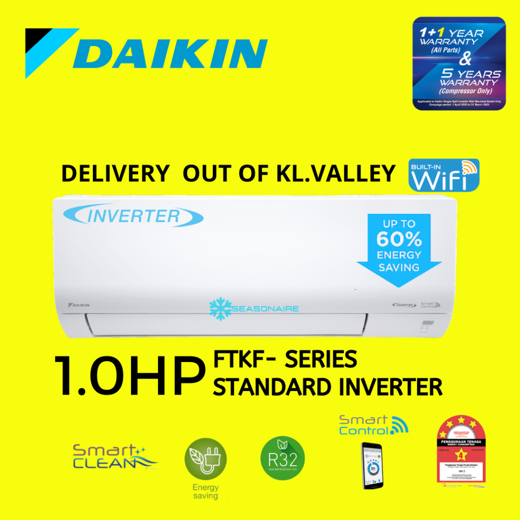 [DELIVERY OUT OF KL.VALLEY] DAIKIN 1.0HP R32 STANDARD INVERTER FTKF ...