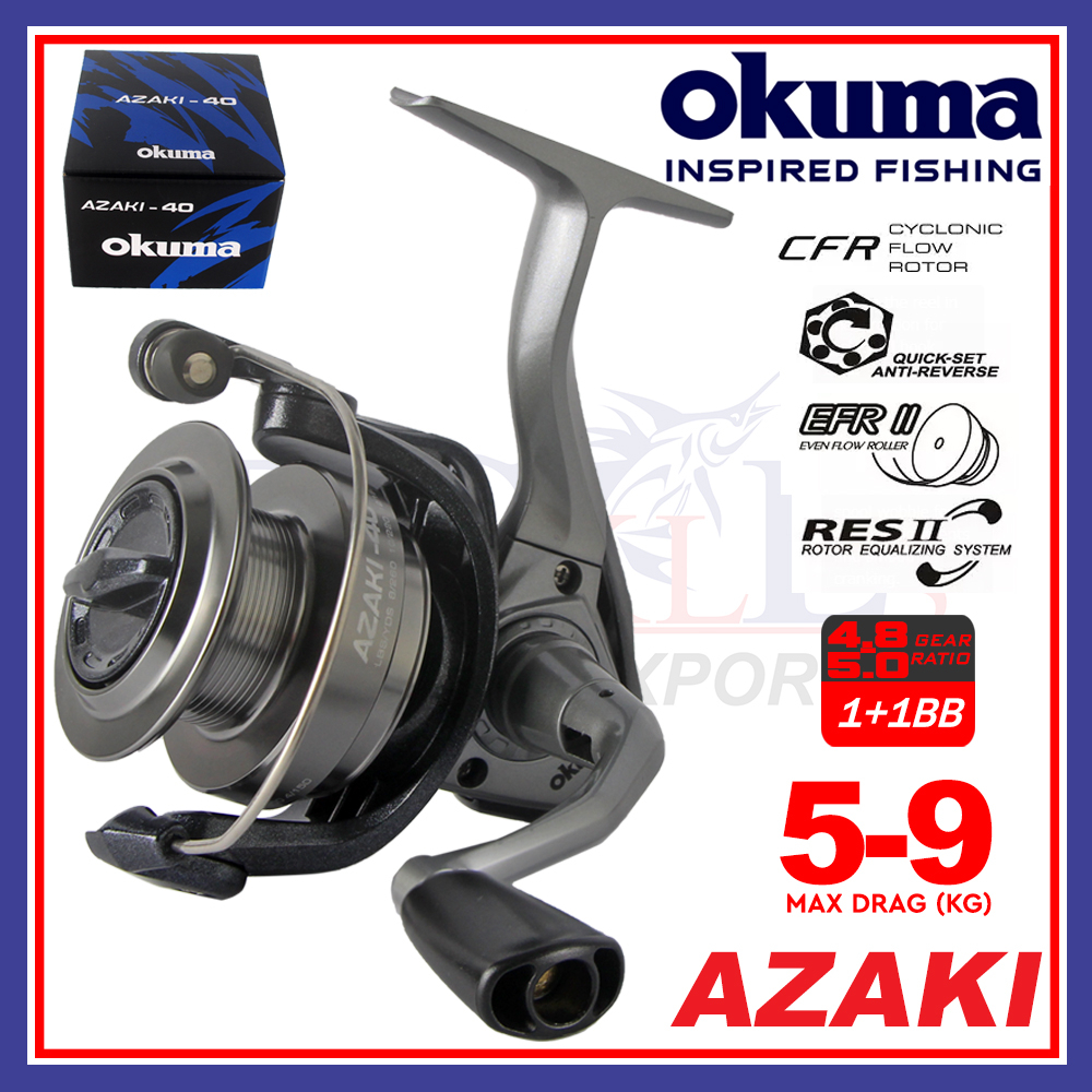 Okuma Spinning Reel Azaki Max drag 5kg -9kg Fishing Reel Mesin Kekili  Pancing River Estuary