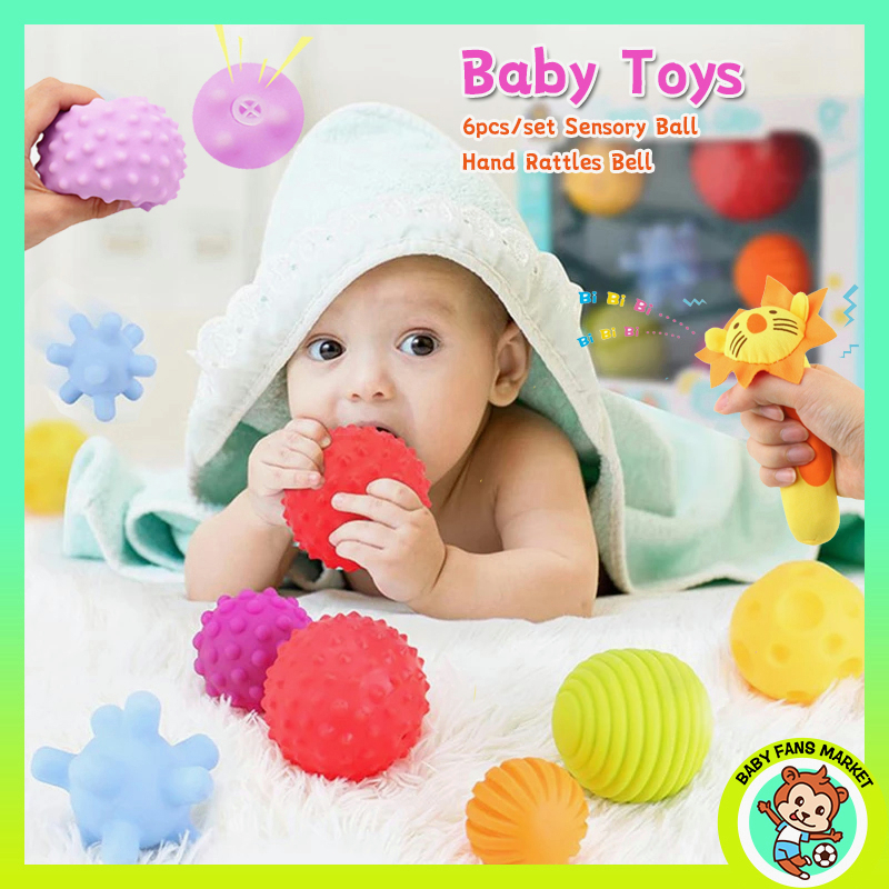 6pcs Baby Sensory Ball Toys Baby Ball Teether Soft Bell Rubber Baby