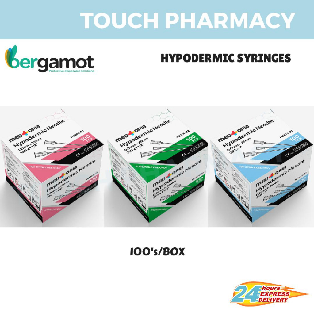 BERGAMOT M0204 Medtopia Hypodermic Syringes Needle 18G/21G/23G (100 PCS ...