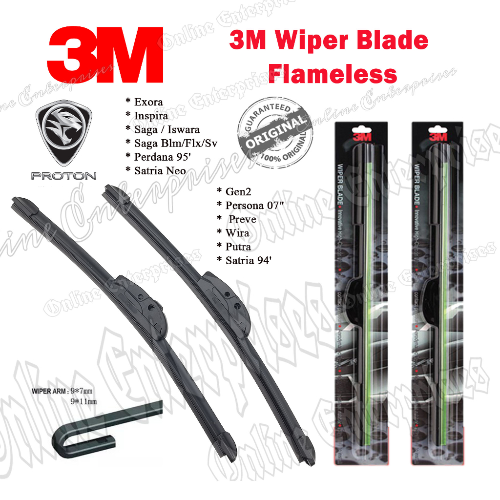 3M Wiper Blades Frameless UV Resistant Rubber PROTON Wira Satria Gen2