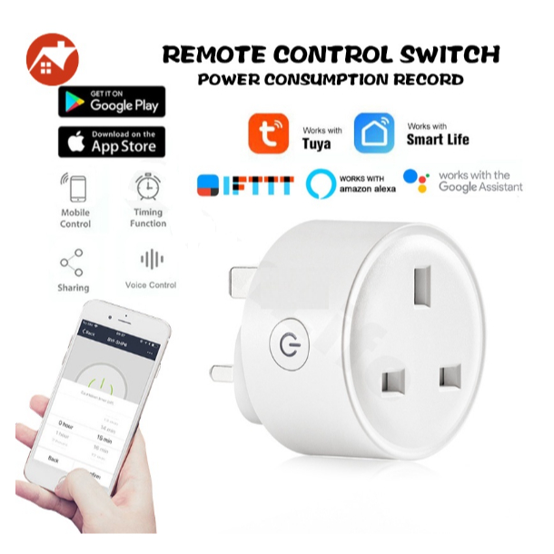 SMATRUL Tuya WiFi Smart Plug Socket UK 16A Adaptor Wireless Remote Control  Power Energy Monitor Timer For Alexa Google Home