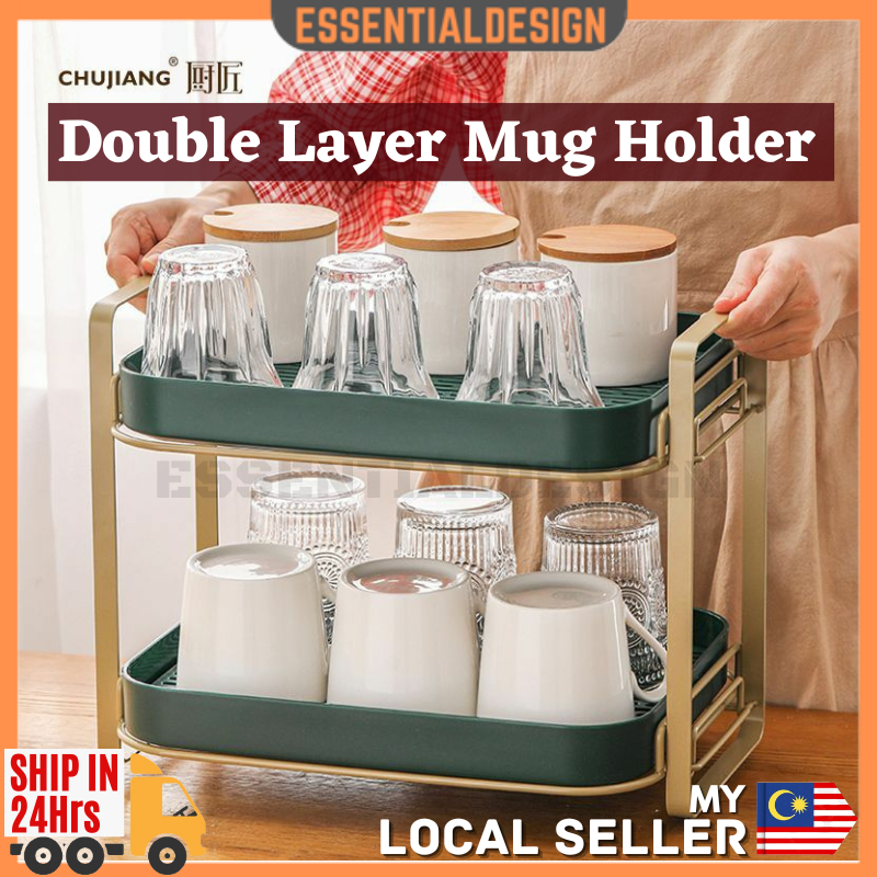 24HRS SHIP💘 Kitchen Mug Holder Cup Organizer Storage Rack Double Layer ...