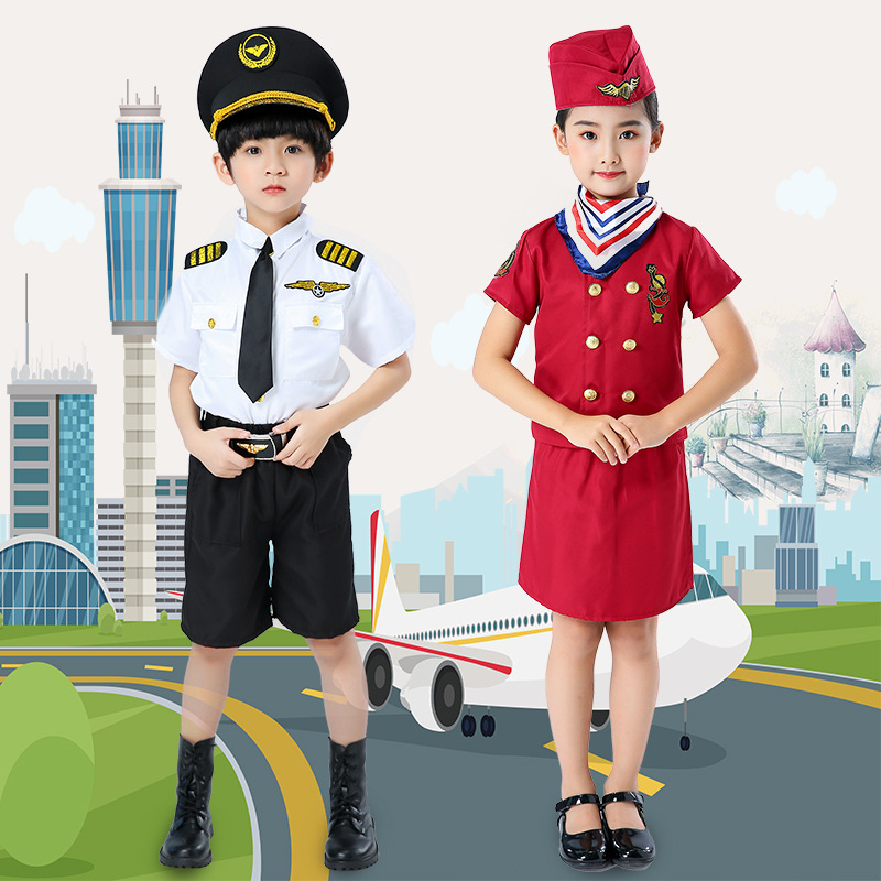 (Ready Stock) Kids Pilot Flight Attendant Cosplay Uniforms Children ...