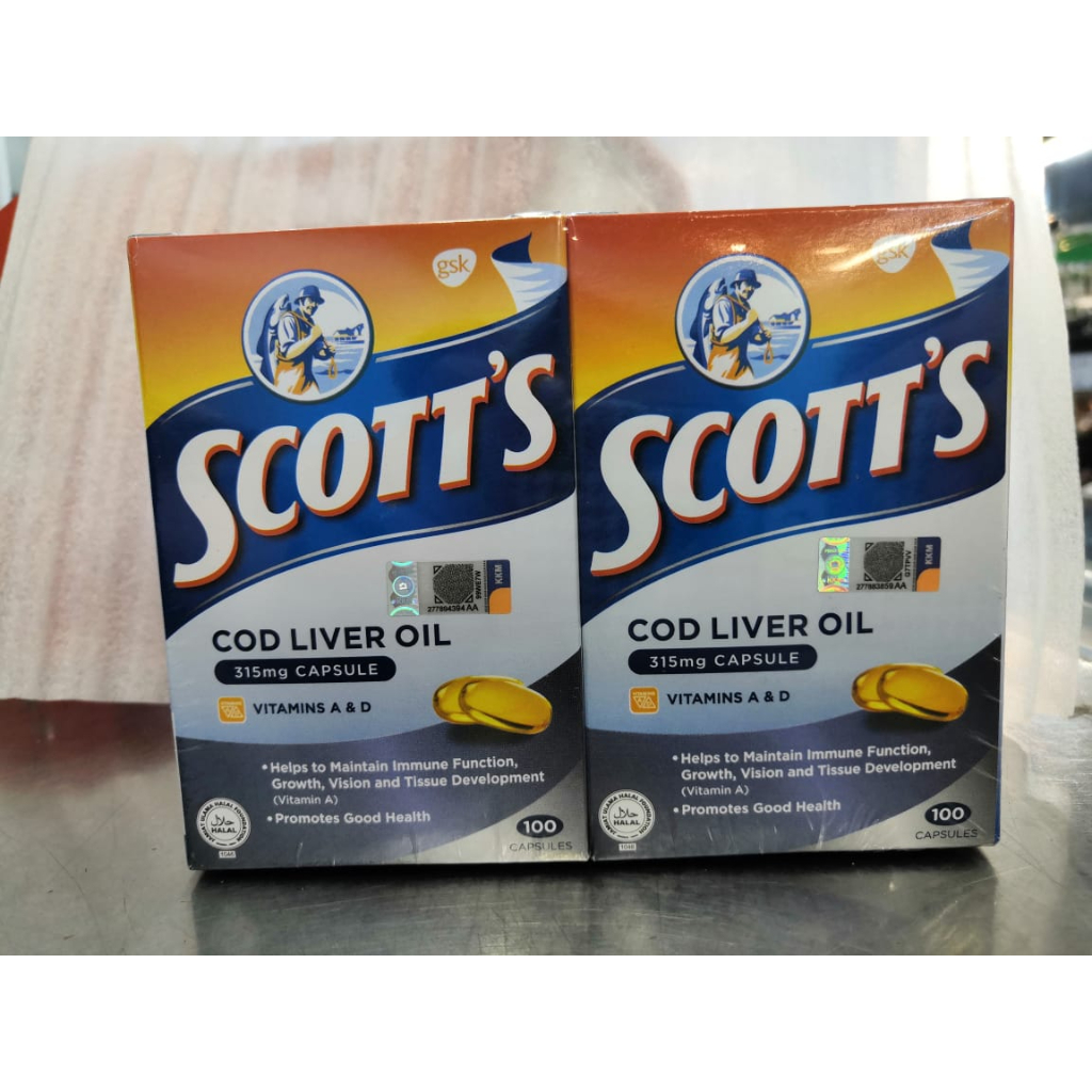 Scott's Cod Liver Oil 司克脱鱼肝油 (Vitamin A & D）(100 capsule) - Twin Pack ...
