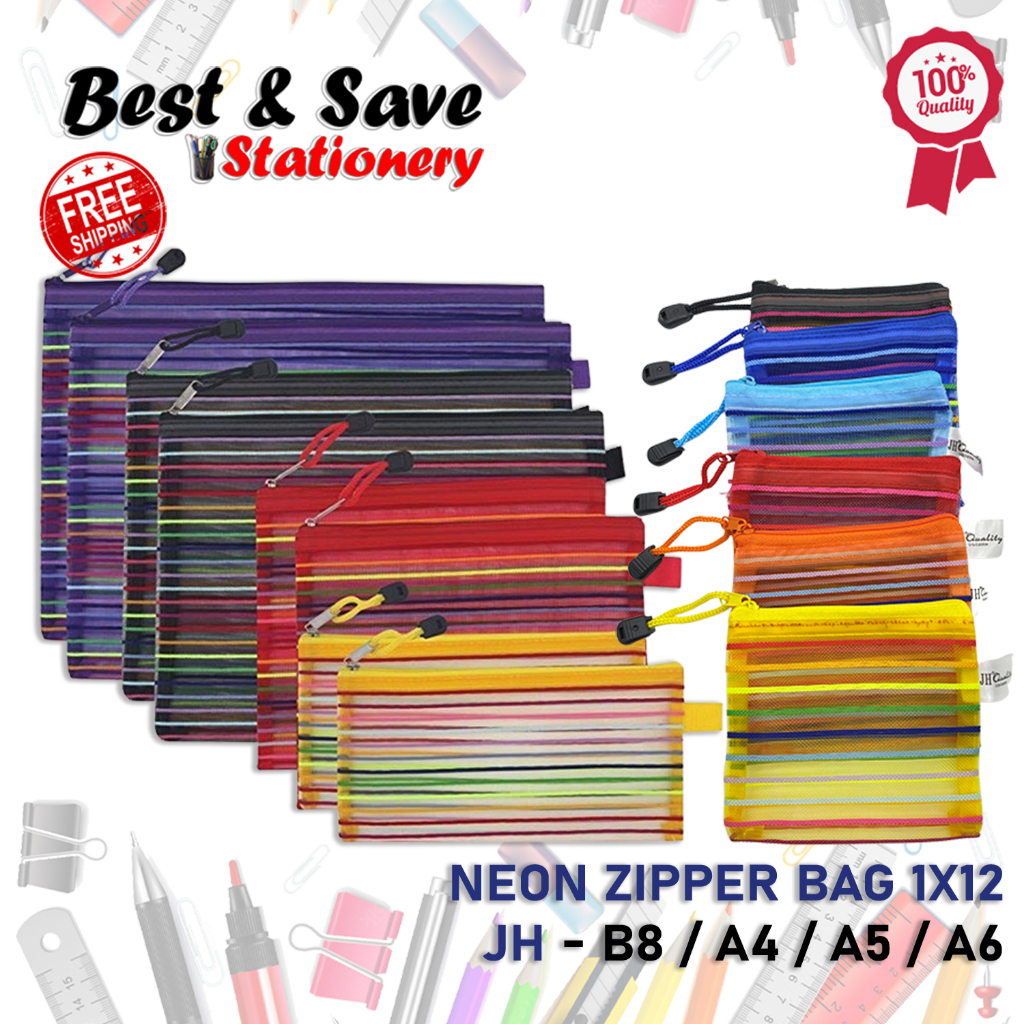 [ BEST & SAVE ] Rainbow Colour Nylon Mesh Zipper Bag Document Bag B8