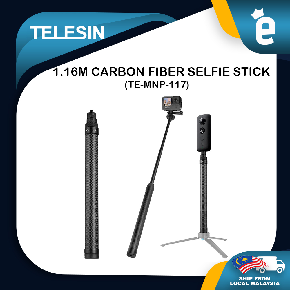 Andoer Carbon Fiber Selfie Stick – Adjustable 37cm To 1.5m, 1/4" Screw For Action Cameras & Smartphones, Includes Bag