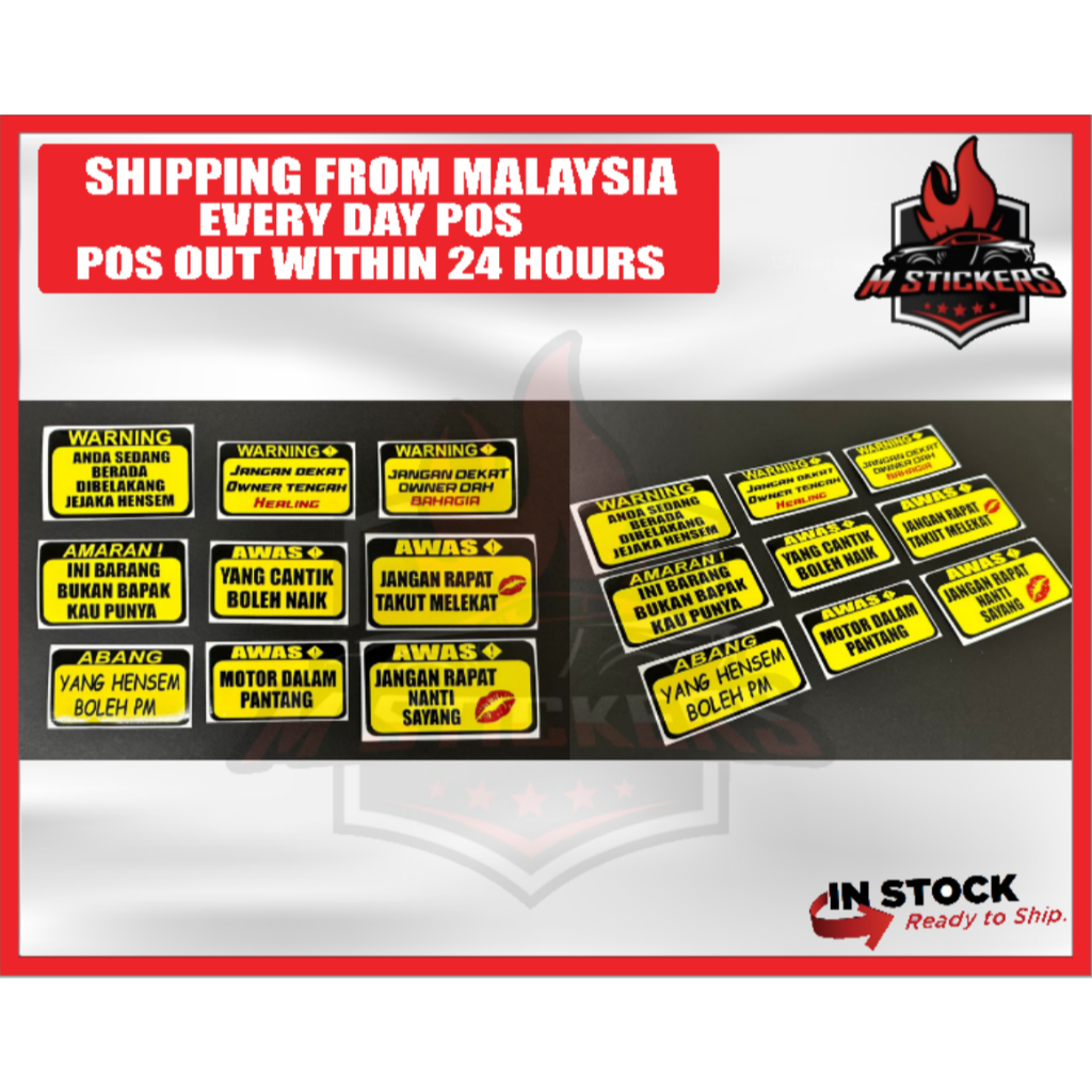 AWAS/AMARAN/WARNING Motor Sticker/Sticker Kereta Sticker Die Cut