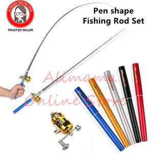 1 set Pen shape Fishing Rod Portable Pocket Telescopic Mini Fishing Pole  Foldable With Reel Wheel Joran Pancing set