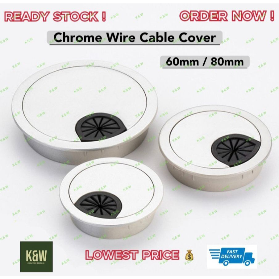 PC Computer Desk Chrome finish 60mm & 80mm Table Grommet Cable Wire