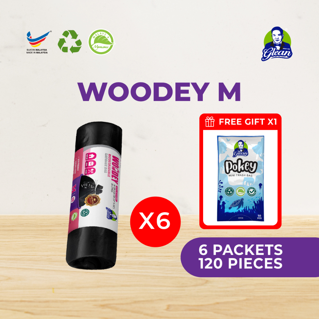 Glean Woodey Eco Garbage Bag Roll With Rope Biodegradable Leakproof