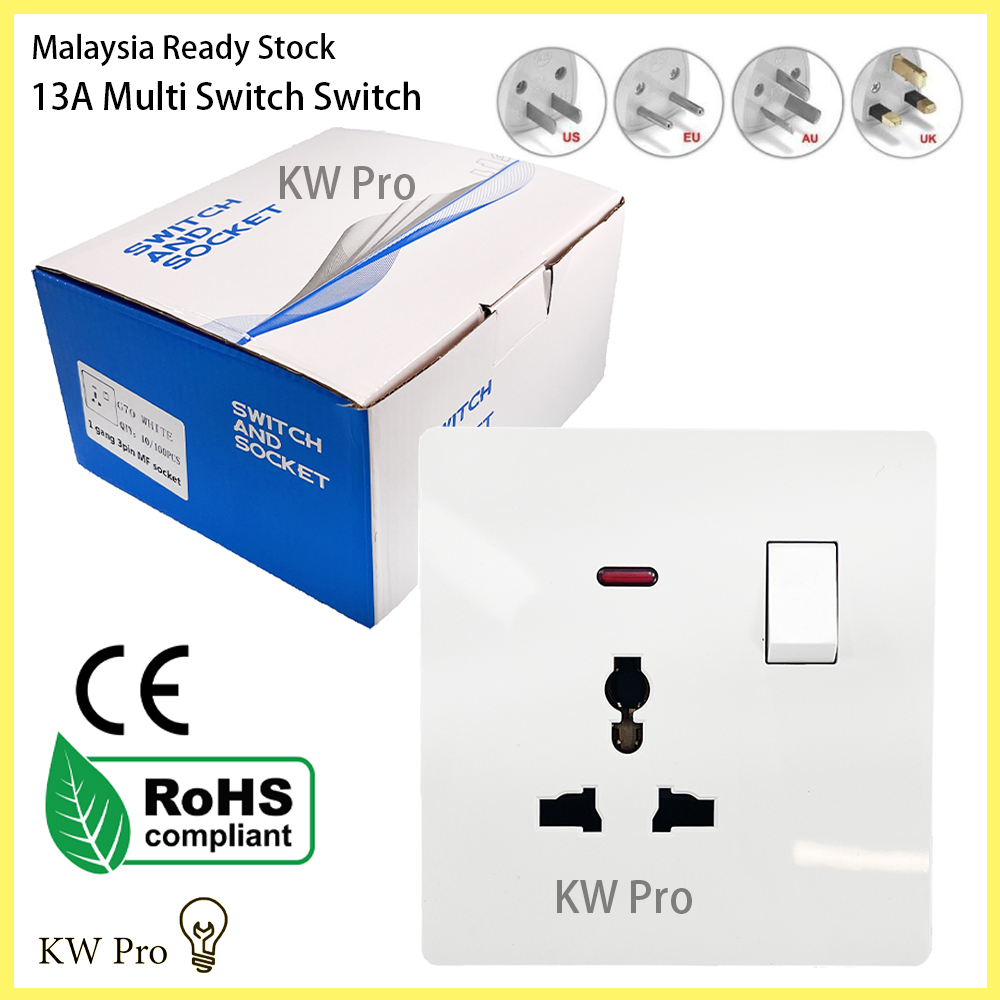 13A Universal Switch Socket Multi Wall Switch Socket with Neon Light ...