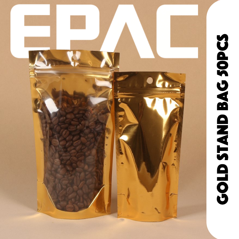 50PCS GOLD ZIPLOCK STAND POUCH GOLD COLOUR ZIPPER BAG GOLD ZIPLOCK