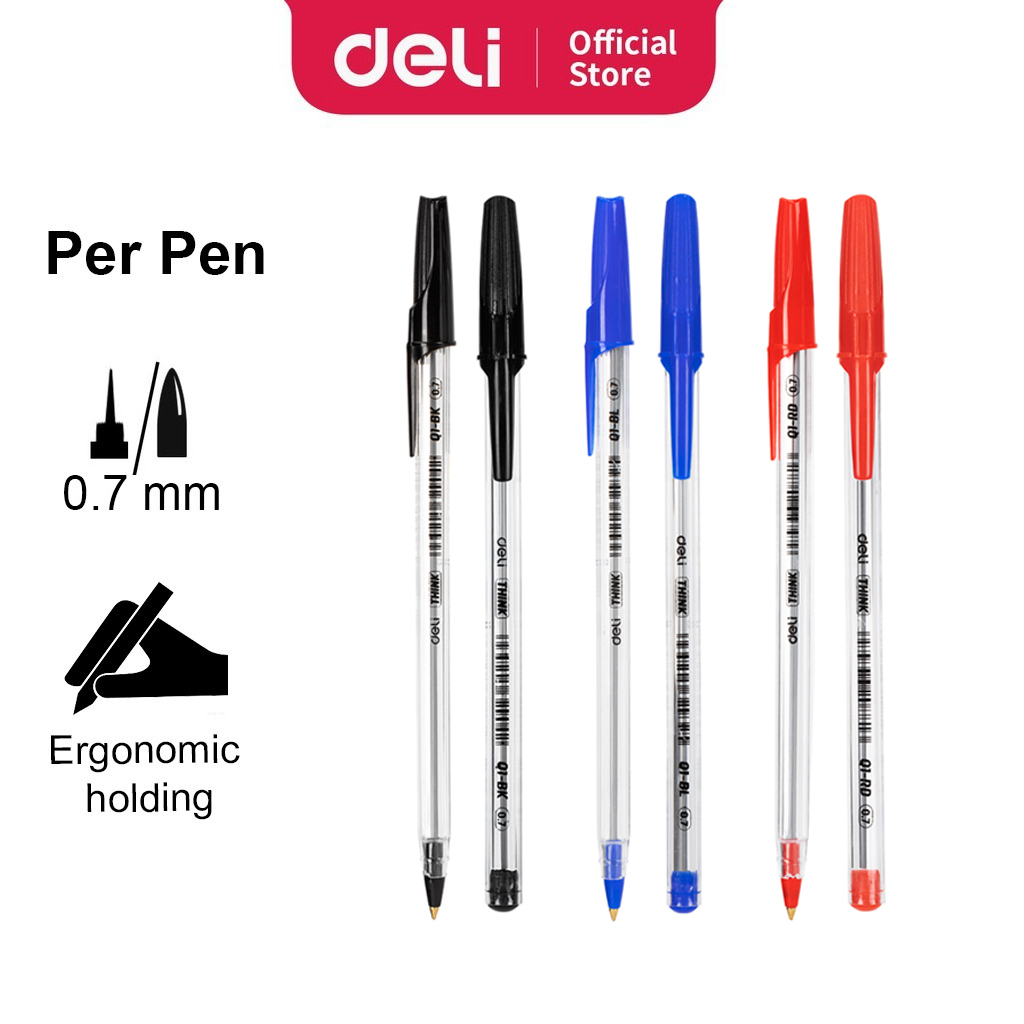 Deli Ballpoint Pen EQ1 Black Blue Red Pen 0.7mm Bullet Tip Pens Smooth ...