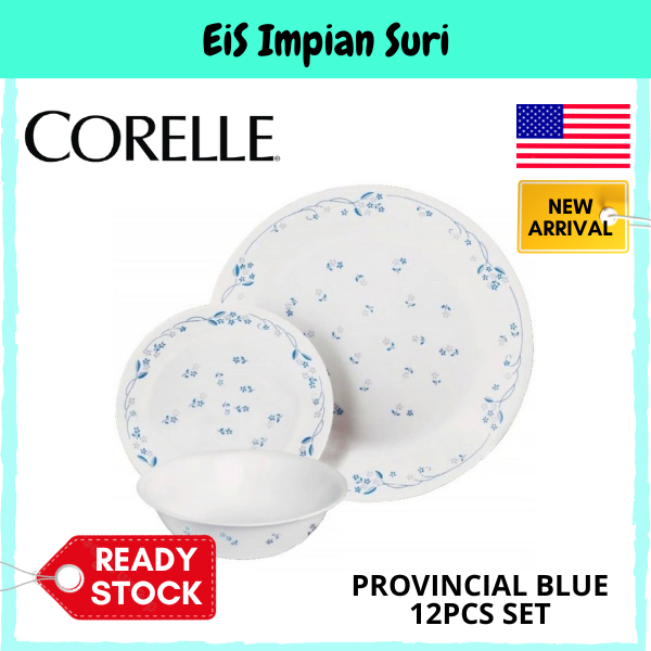 (Ready Stock!!) Corelle Provincial Blue 12pcs Dinnerware Set (12PVMS) Tableware Pinggan
