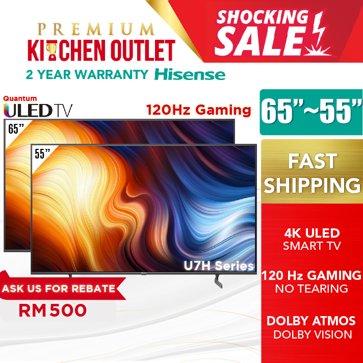 Hisense 65 Inch 120Hz Gaming 4K Quantum ULED Smart TV 65U7H 55 Inch
