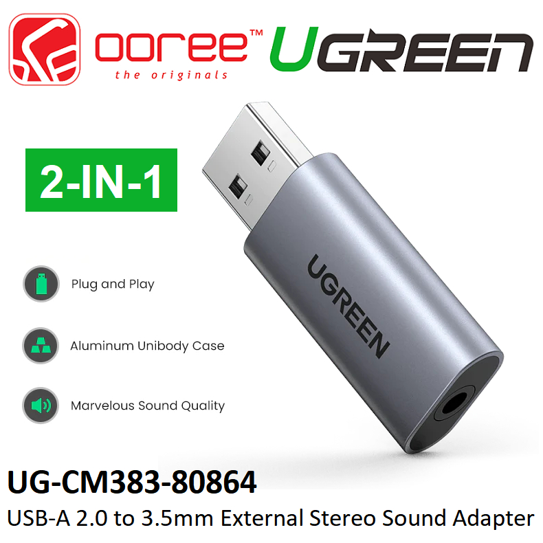 UGREEN CM383 USB-A 2.0 TO 3.5MM AUX AUDIO JACK EXTERNAL SOUND CARD ...
