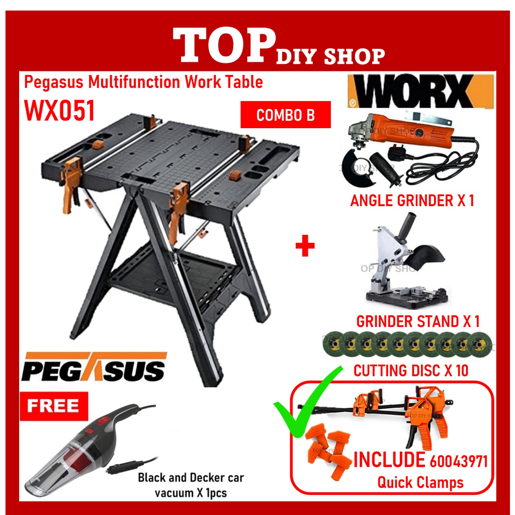 WORX WX051 Pegasus Folding Work Table & Sawhorse with Quick Clamps ...