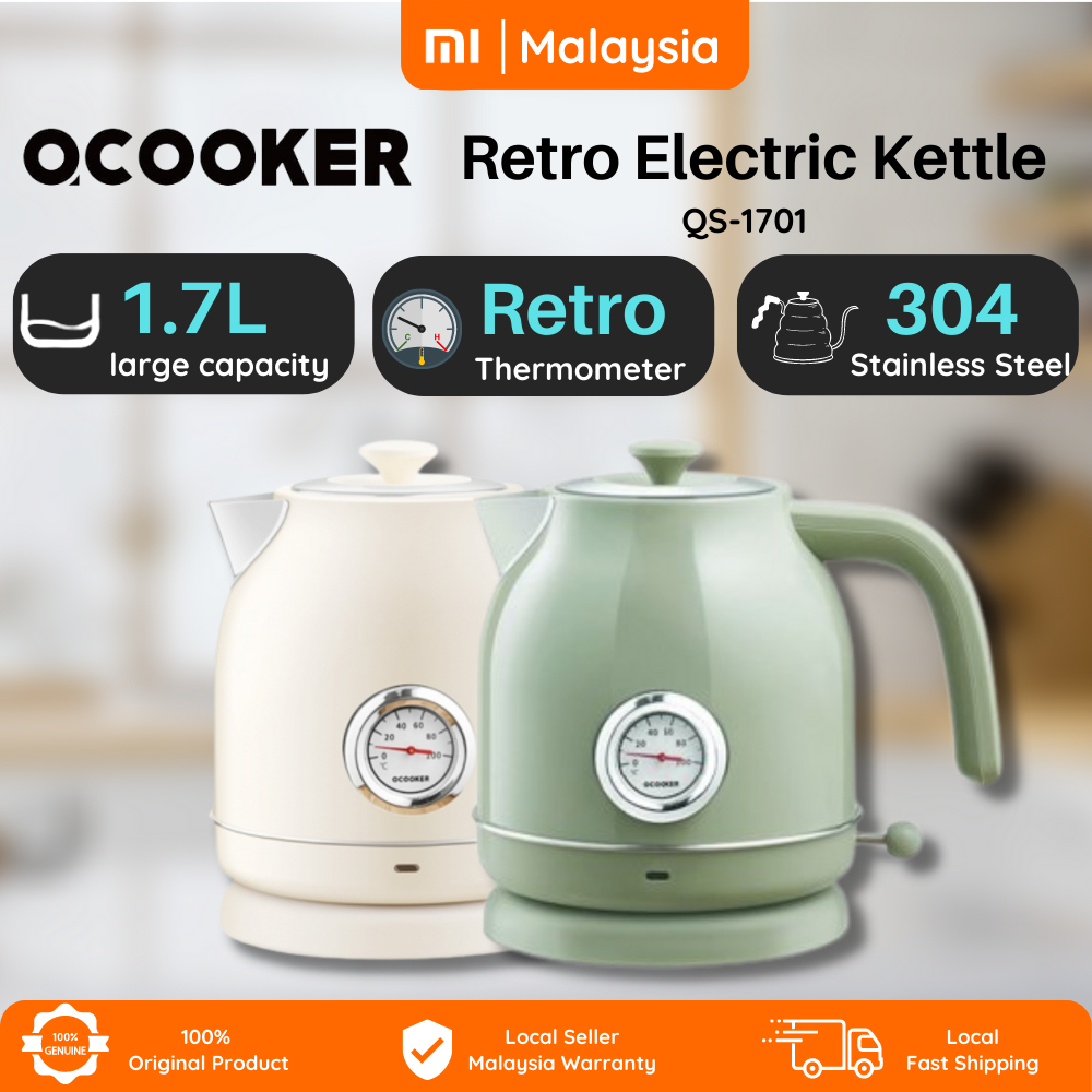 QCOOKER QS-1701 Retro Electric Kettle Stainless Steel Water Kettle with ...