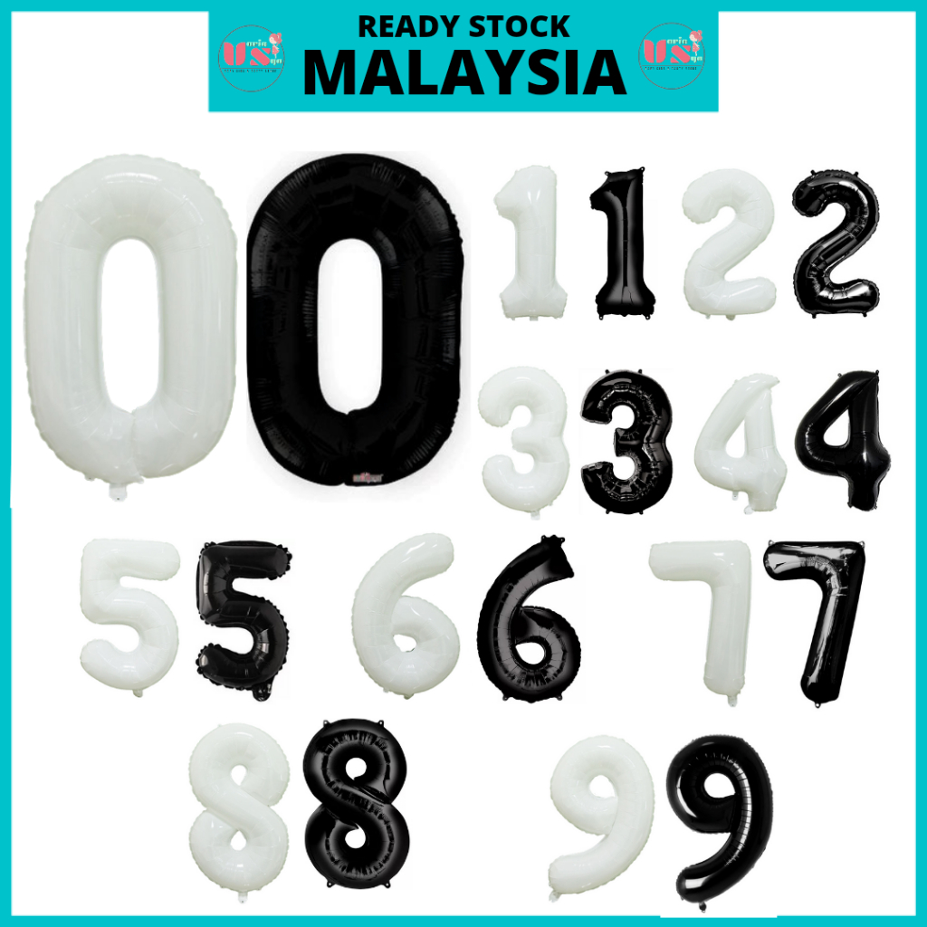 Black And White 16inch Numbers Foil Balloon Birthday Decorations ...