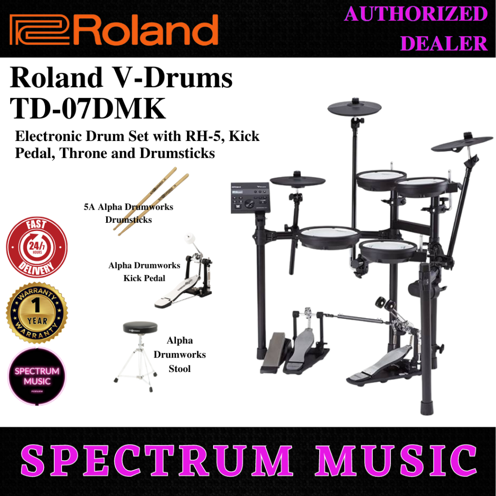 Roland VDrums TD07DMK Electronic Drum Set with Kick Pedal, Throne and
