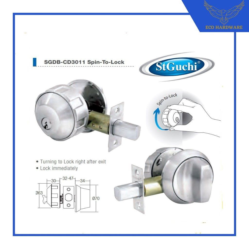 St Guchi SGDB CD 3011 SS Deadbolt Spin to Locks/Deadbolt Lock Shopee Malaysia