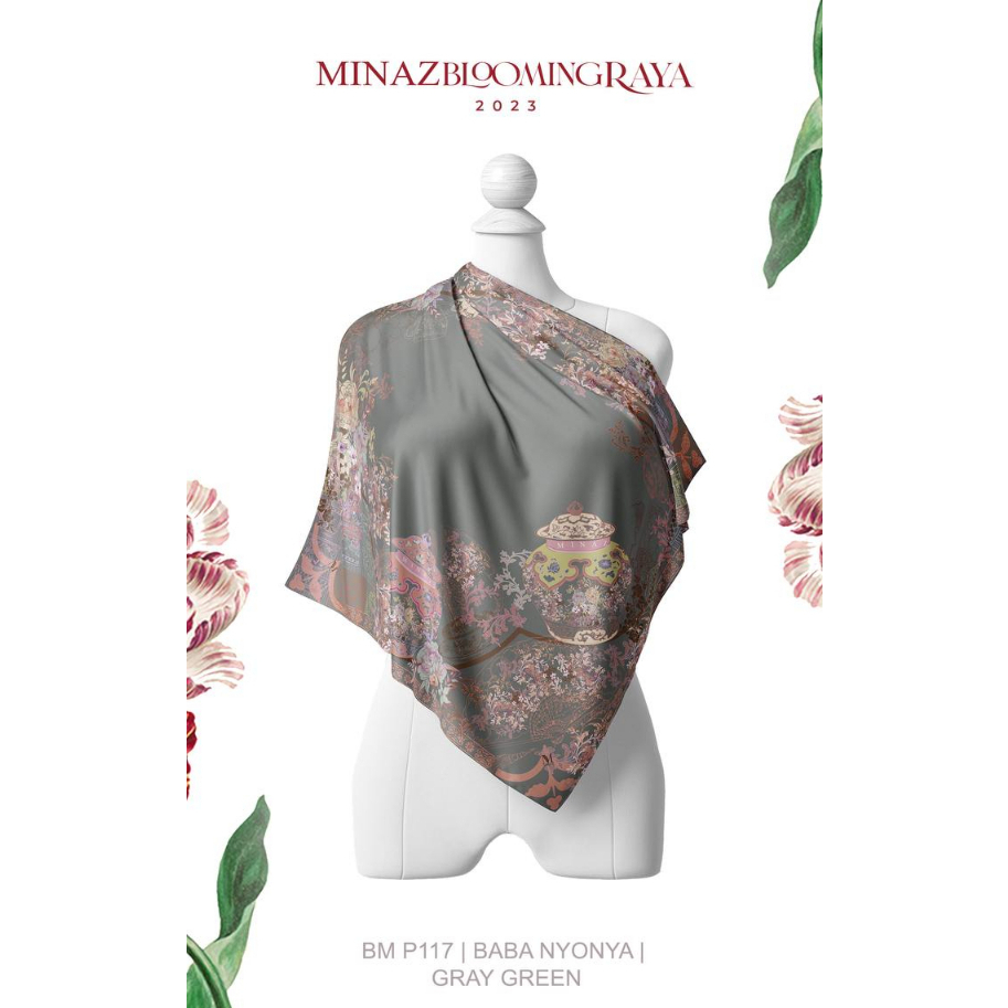 MINAZ HIJAB: BLOOMING RAYA 2023 BABA NYONYA SERIES : (BMP 117 GRAY ...