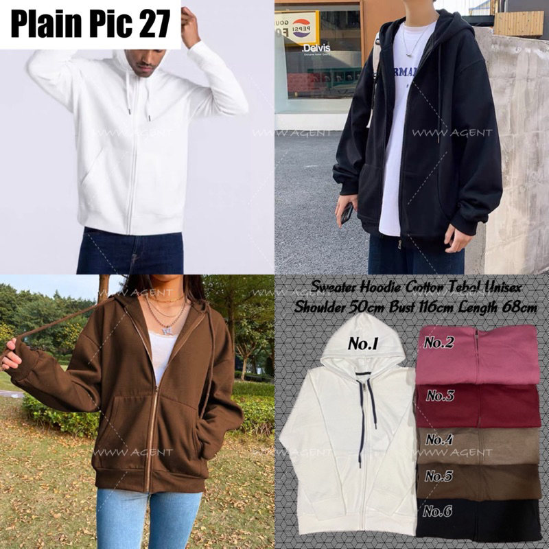 Casual Plain Sweater Hoodie Zip Cotton Tebal Unisex Shopee Malaysia