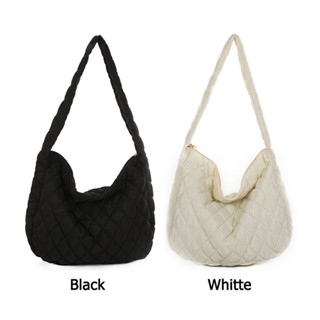 N Ready Stock Myfooyin Rose Warm Plaid Shoulder Bags Winter Underarm Bags Puffy Handbag Women