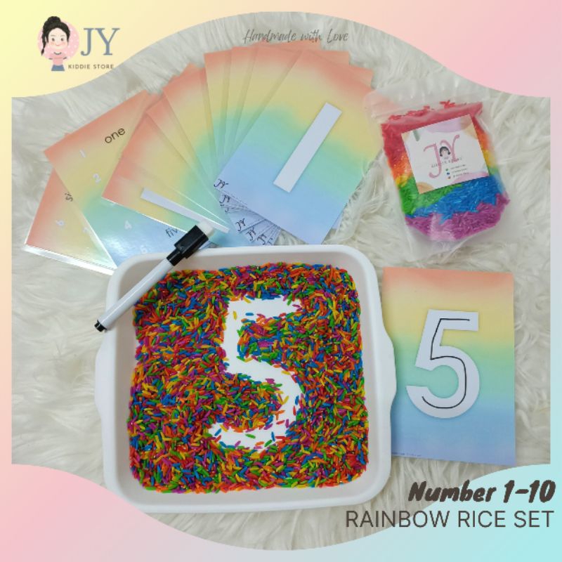 Rainbow Rice Set - Number 1 to 10/Sensosry Writing Tray/Montessori Toys ...