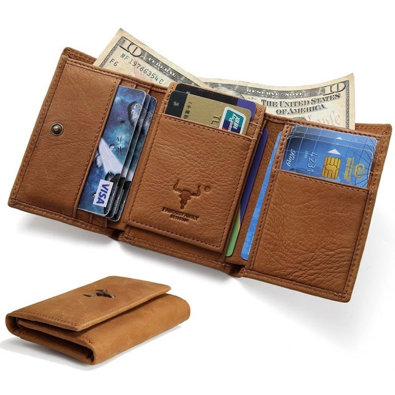 Trifold Short Wallet Genuine Leather RFID Blocking Coin Pure Men Women ...