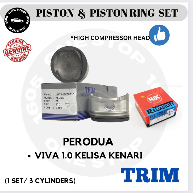PERODUA VIVA 1.0 KELISA KENARI TRIM PISTON RIK PISTON RING SET 12015 (3PCS) *HIGH COMPRESSOR
