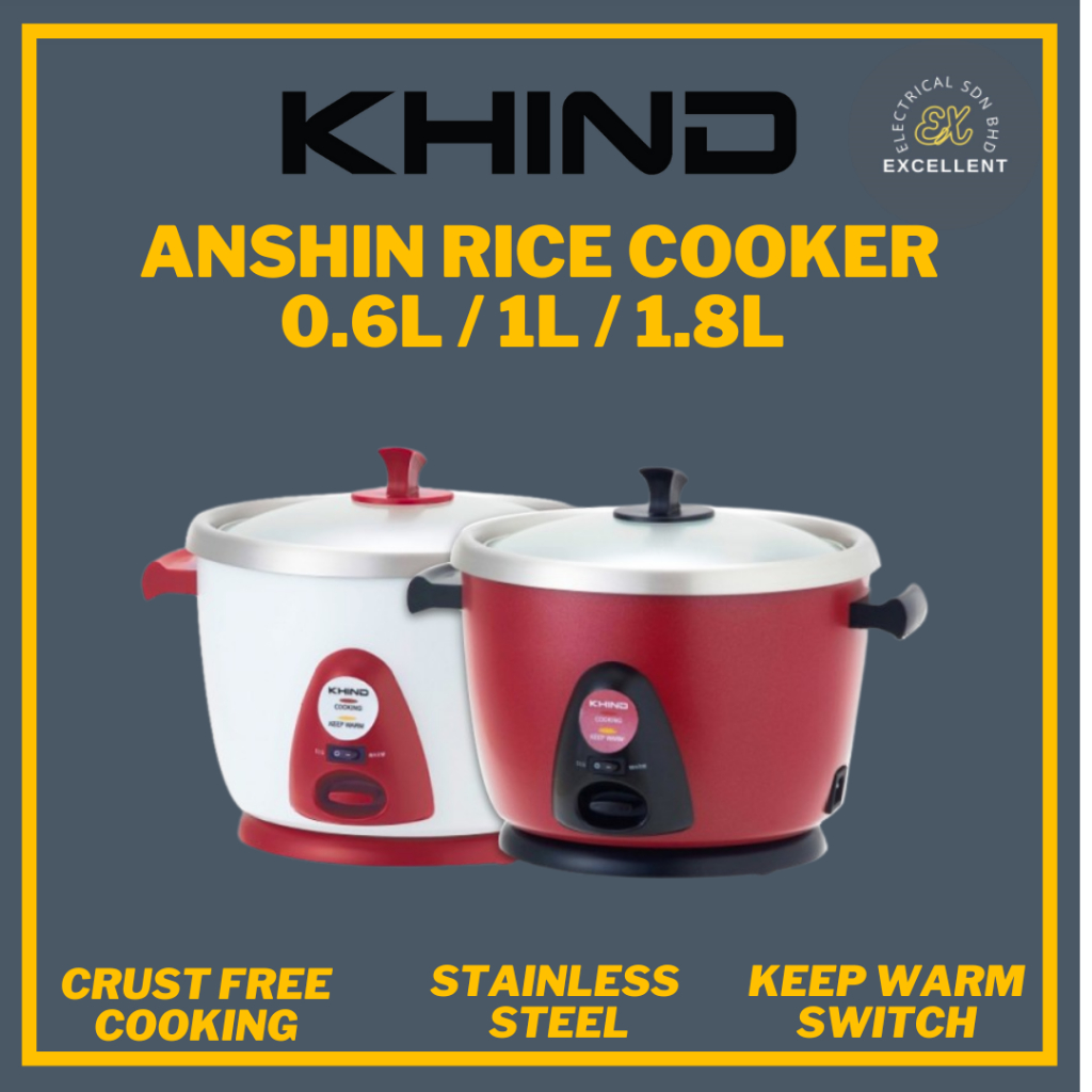 Khind 0.6L 1L 1.8L Anshin Rice Cooker buffalo Stainless steel pot crust ...
