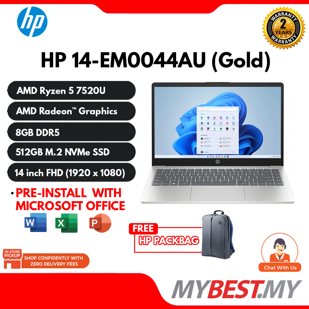 Hp 14 Em0043au Silver 14 Em0044au Warm Gold 14 Fhd Laptop Ryzen 5 7520u 8gb 512gb 2648