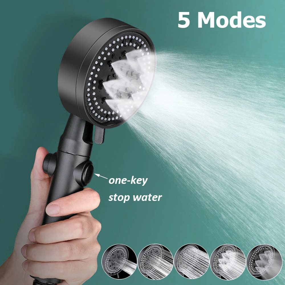 5 Modes Adjustable Shower Head High Pressure Water Saving One-key Stop ...