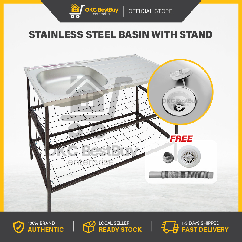 Stainless Steel basin with copper stand / Basin rack / FREE PVC Pipe ...