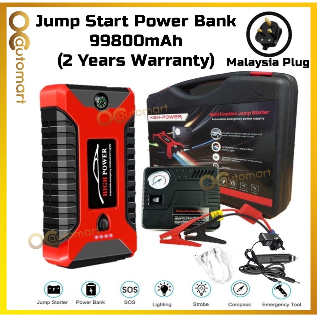 99800mAh High Power Car Powerbank Jumper Jump Starter Jump Start Car Power  Bank with Tyre Pump